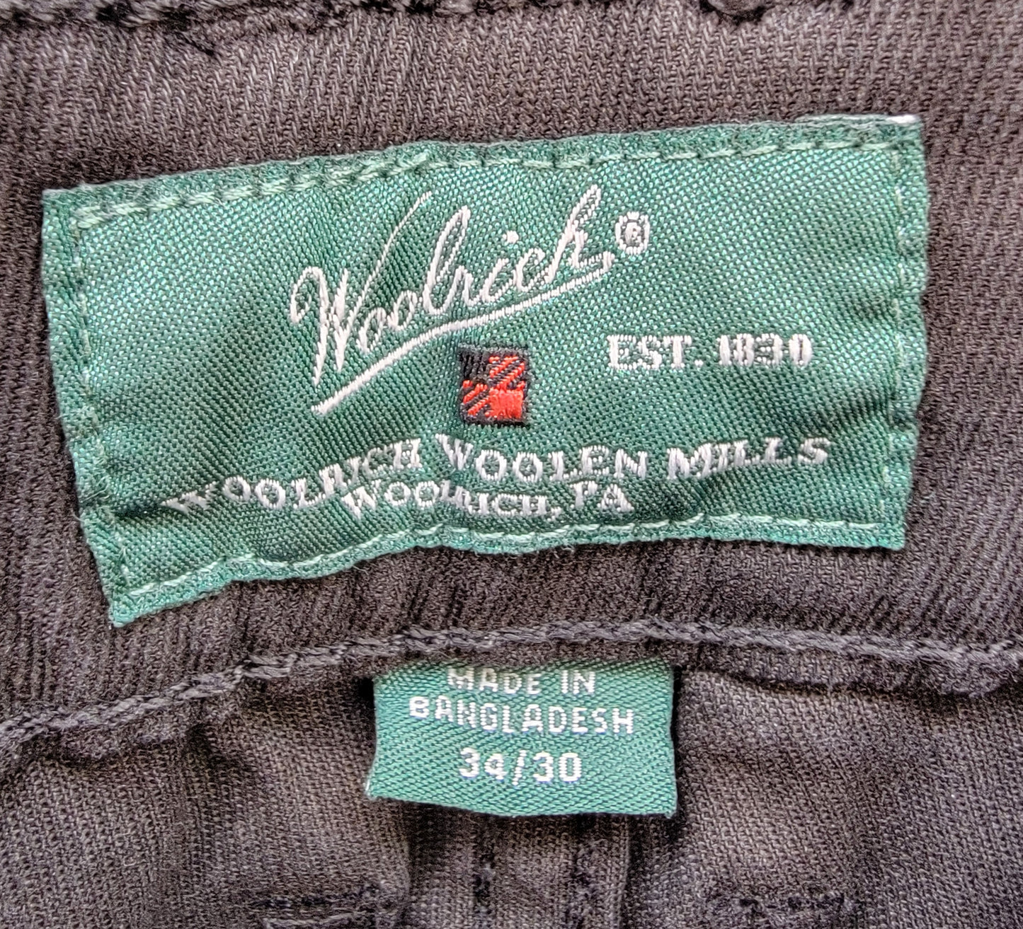 Woolrich Men's 5 Pocket Pant, Color Caviar, Size 34X30, Retail $98.00 New with Tags