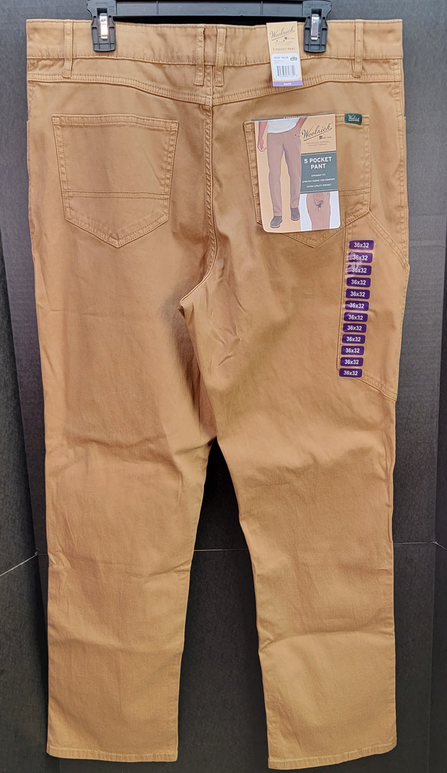 Woolrich Men's 5 Pocket Pant, Color Otter, Size 36X32 Retail $98.00 New with Tags