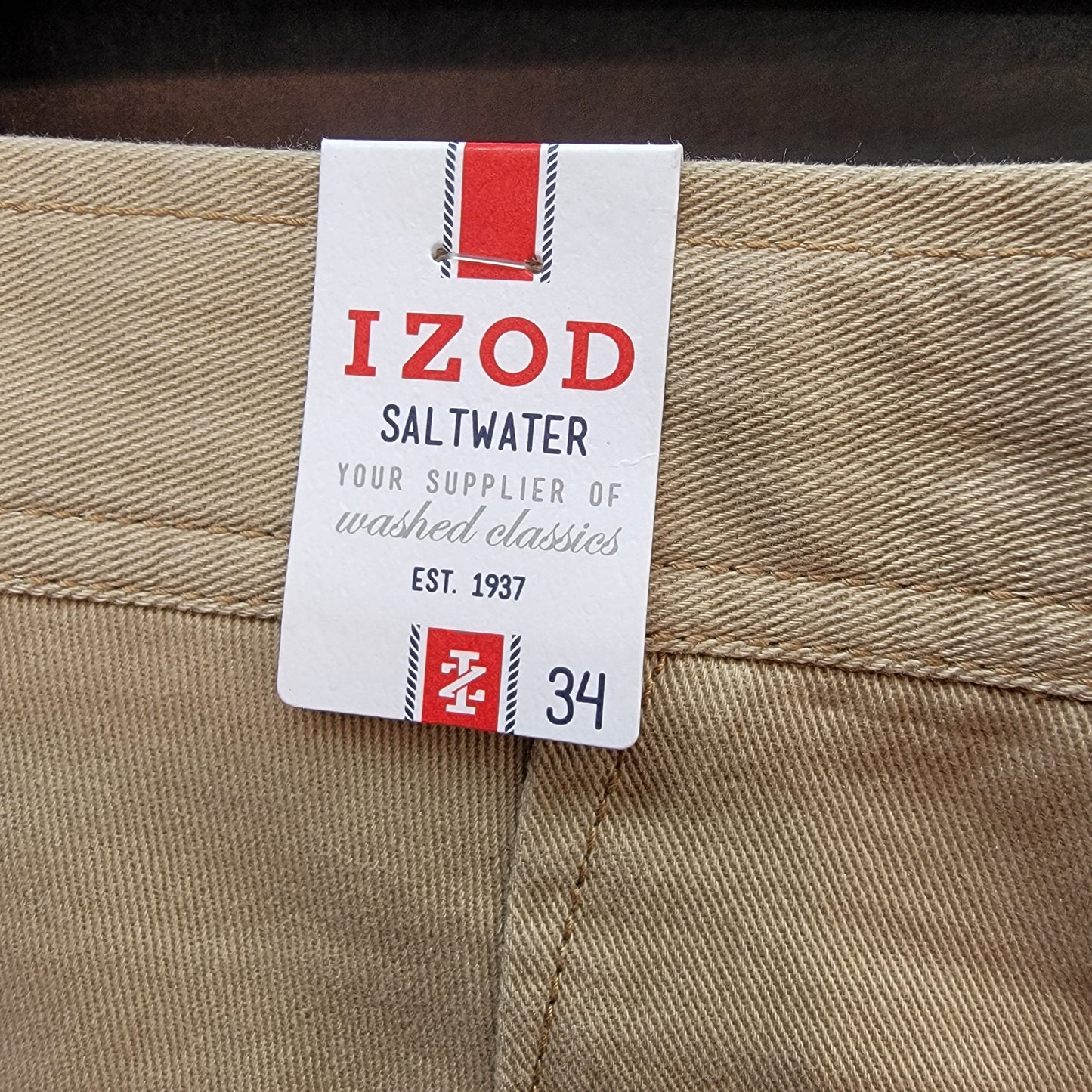 Izod Saltwater Men's Shorts Color Cedarwood Khaki Size 34 Retail $48