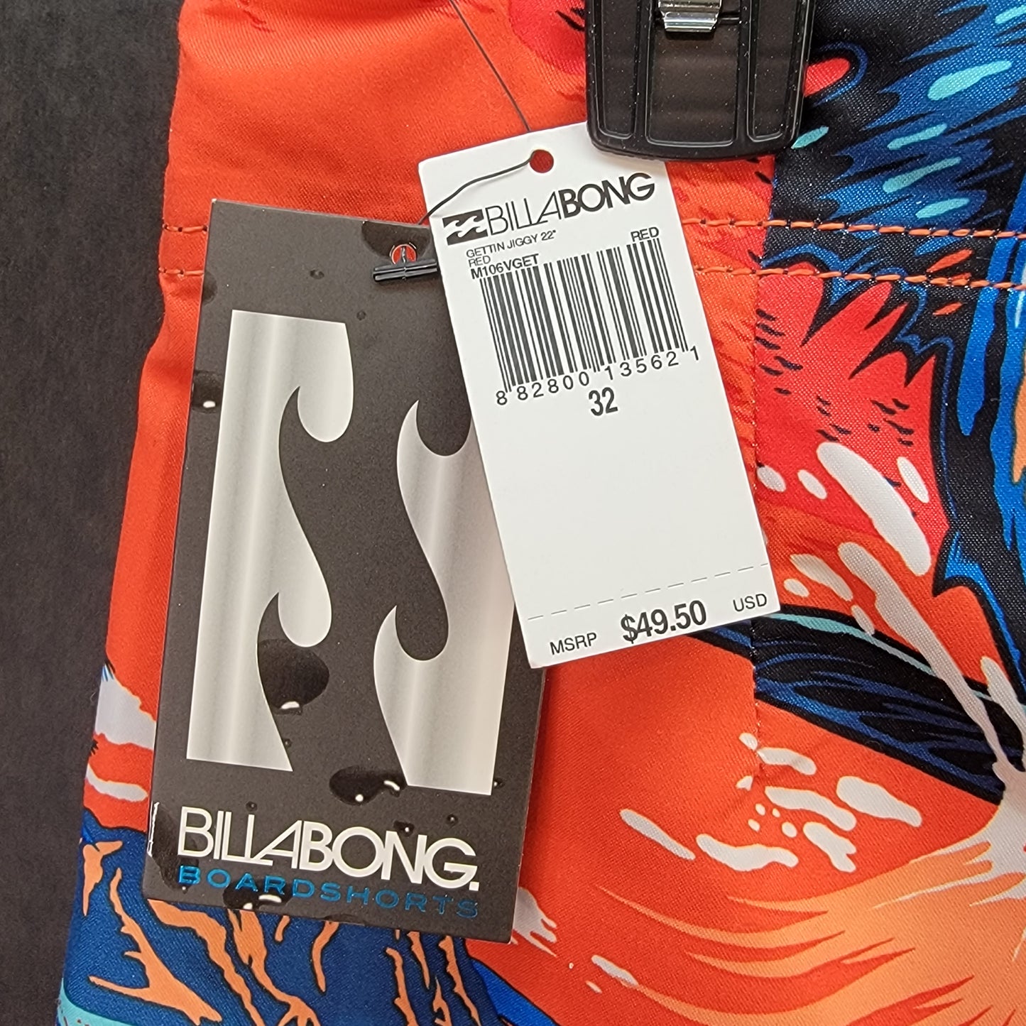 Billabong Men's Board Shorts Orange with Fish Size 32 Retail $49.50
