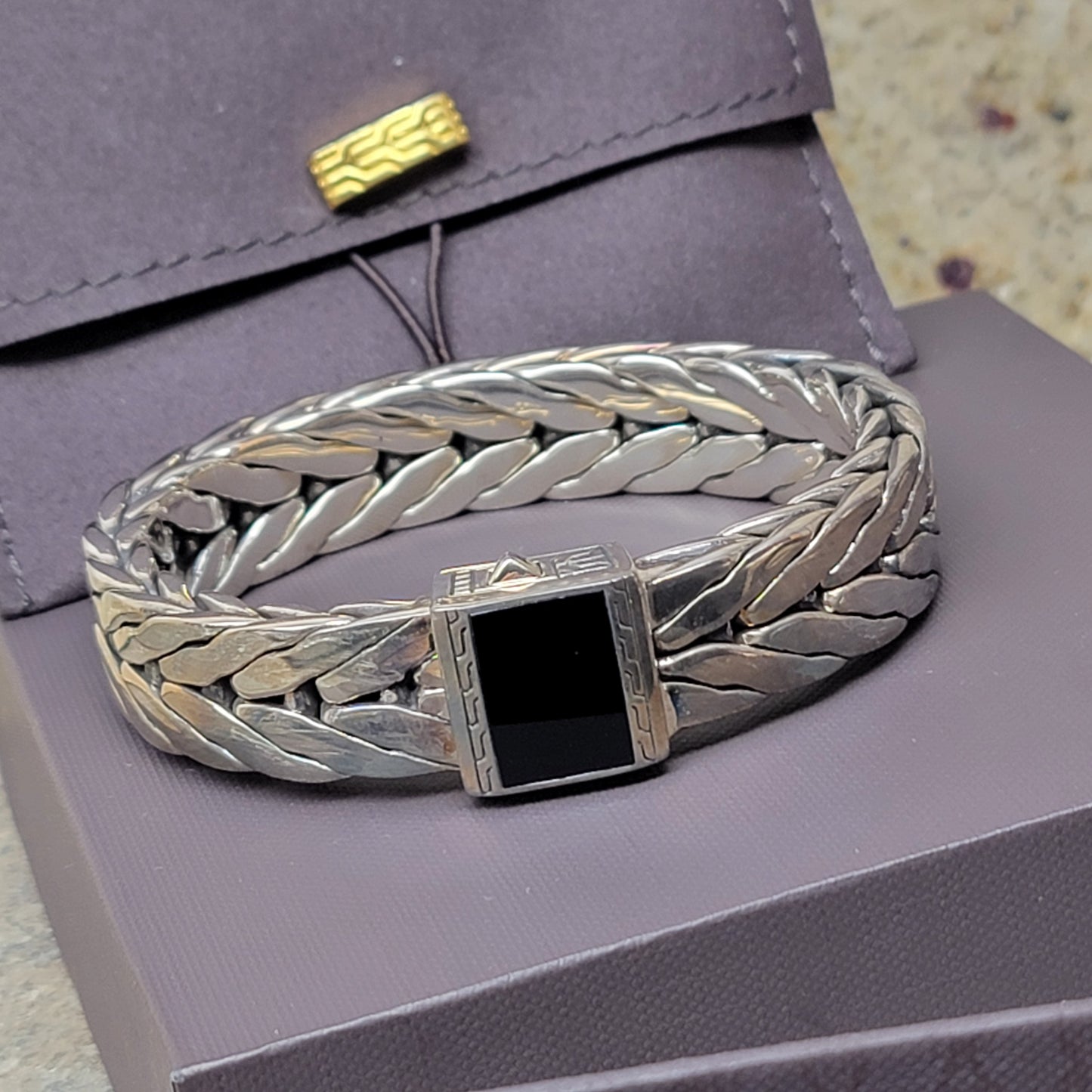John Hardy Men's Classic Chain Onyx 925 Silver Bracelet - New with Box