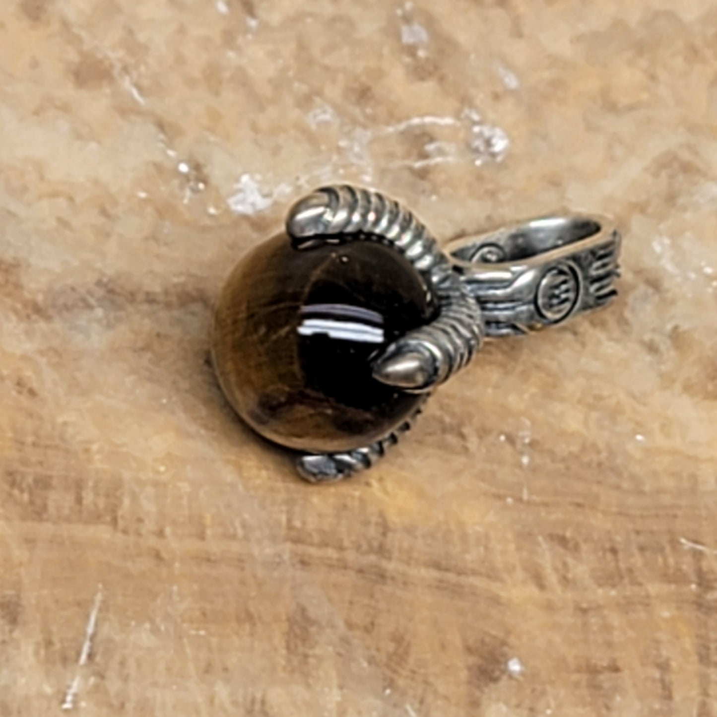 John Hardy Men's Eagle Claw 925 Sterling Silver Necklace Brown Tiger Eye Pendant