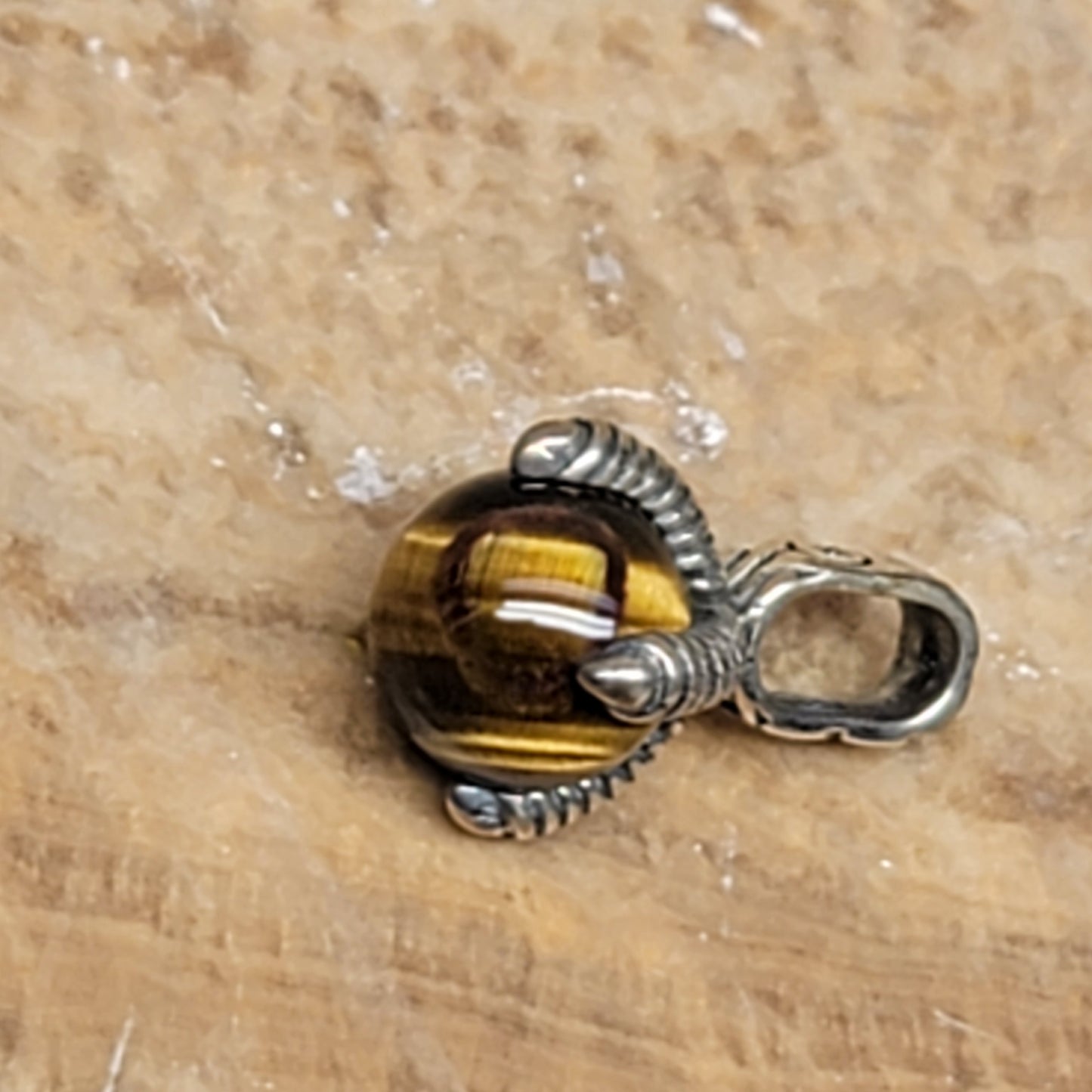John Hardy Men's Eagle Claw 925 Sterling Silver Necklace Brown Tiger Eye Pendant