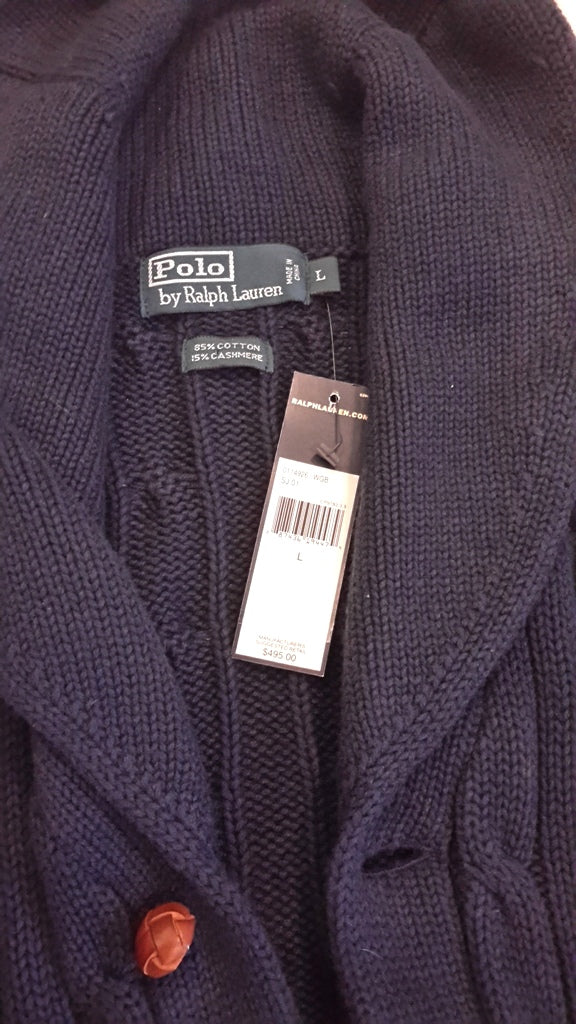 Ralph Lauren Men's L Button Down Sweater Blue New with Tags Retail $495.00