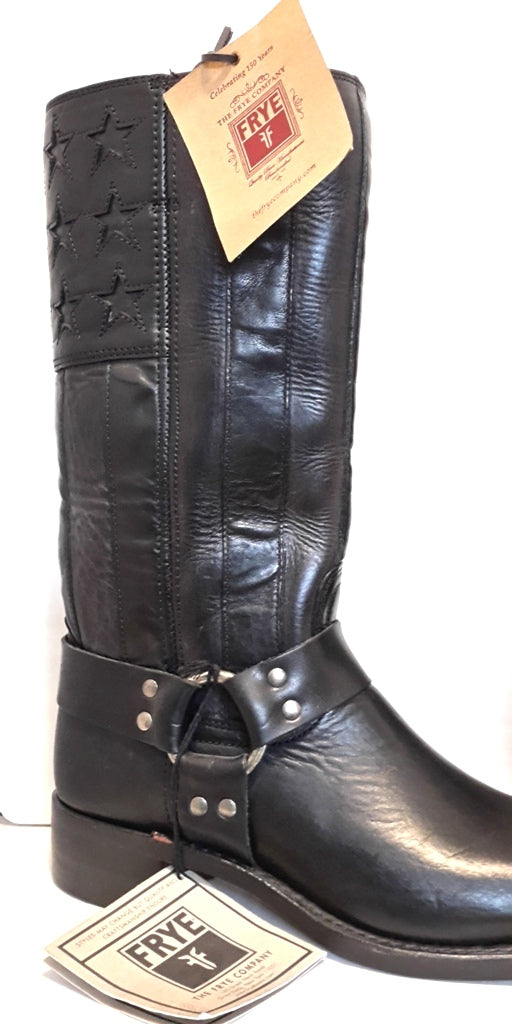 New Men's Frye 150th Anniversary Black USA Flag Size 9 Harness Boots
