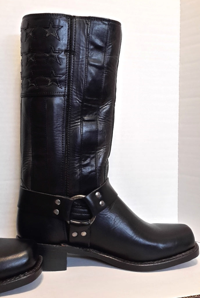New Men's Frye 150th Anniversary Black USA Flag Size 9 Harness Boots