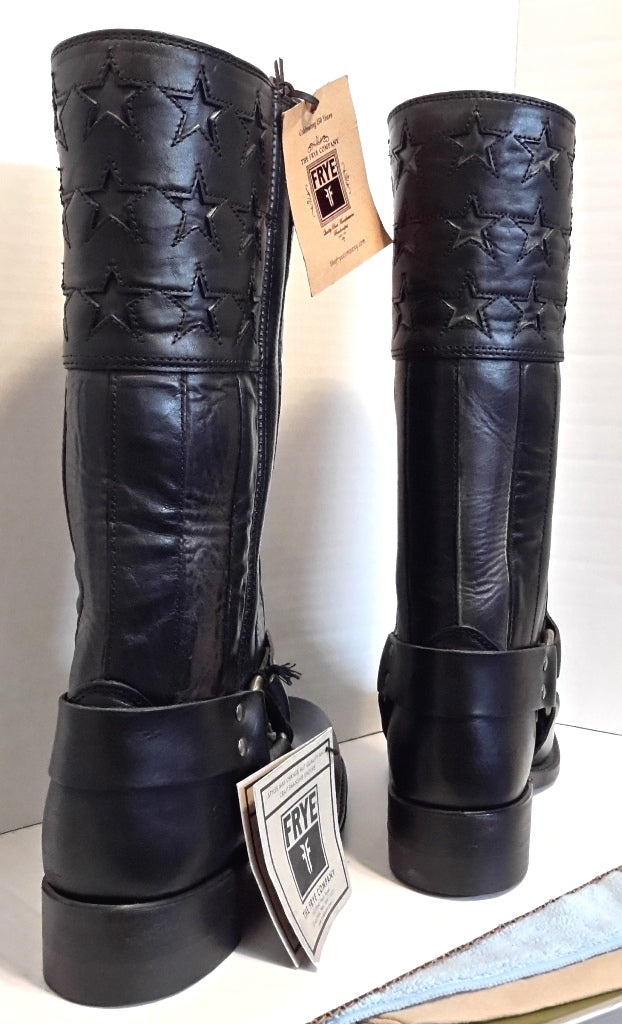 New Men's Frye 150th Anniversary Black USA Flag Size 9 Harness Boots