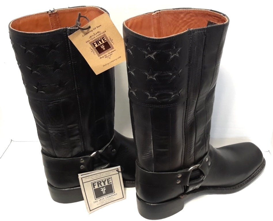 New Men's Frye 150th Anniversary Black USA Flag Size 9 Harness Boots