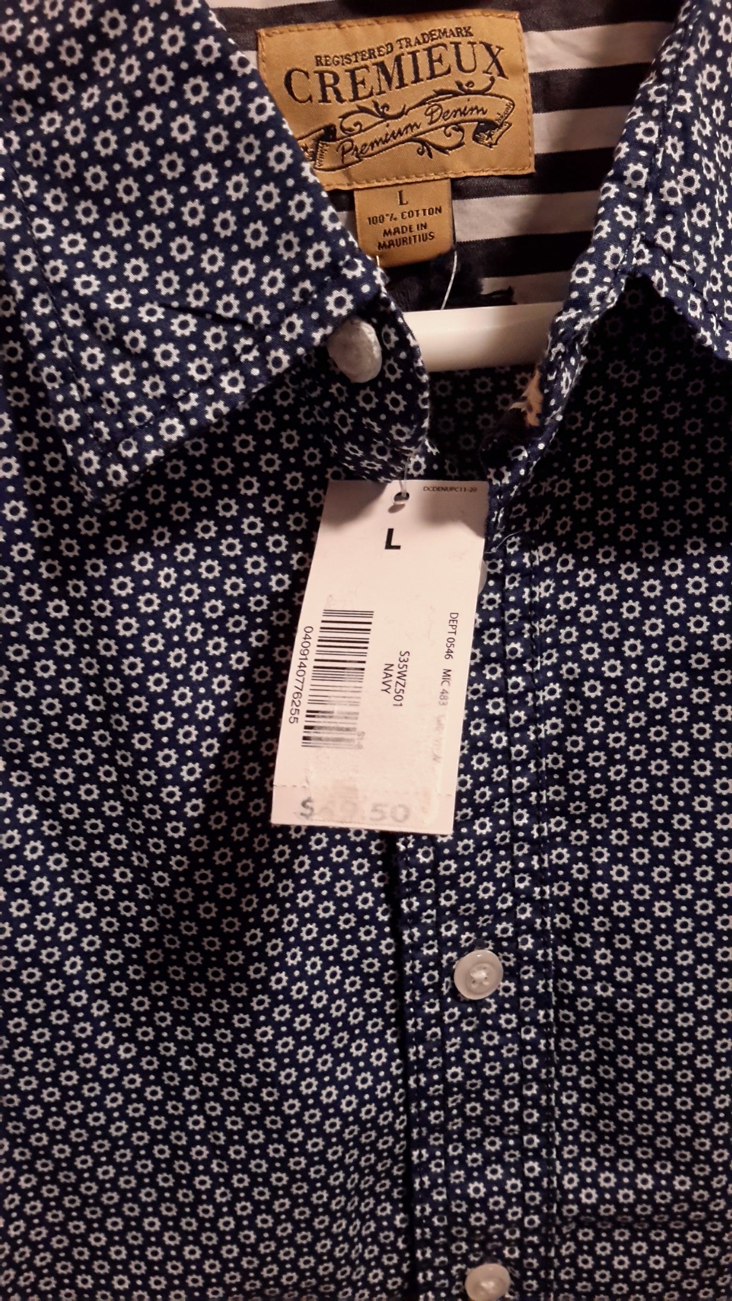 Daniel Cremieux Men's Large Short Sleeve Button Down Shirt Navy