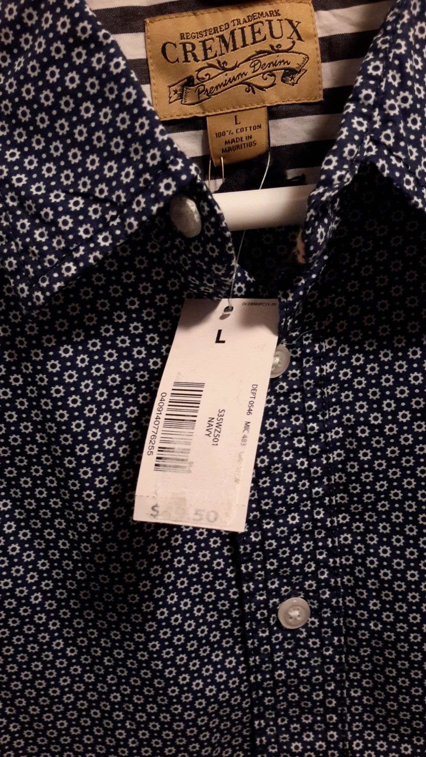 Daniel Cremieux Men's Large Short Sleeve Button Down Shirt Navy