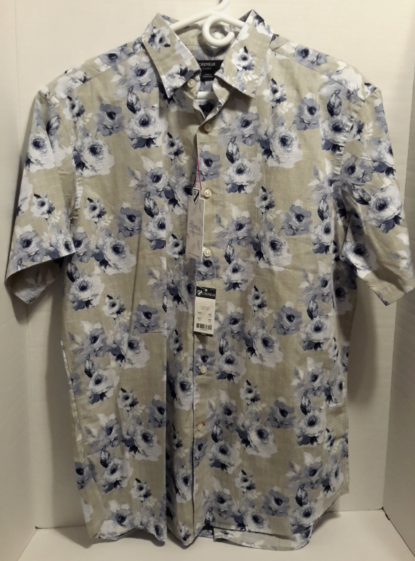 Daniel Cremieux Men's Large Short Sleeve Button Down Shirt Grey Floral