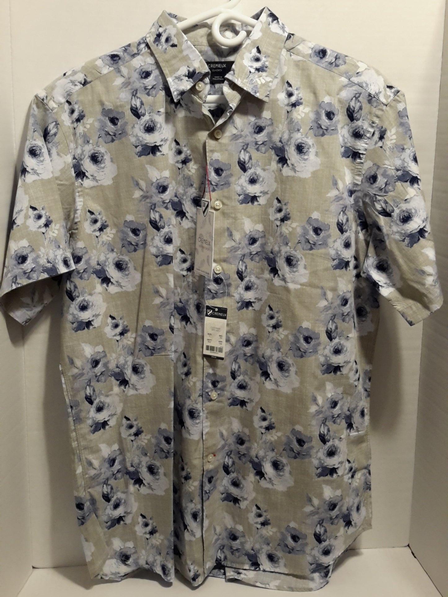 Daniel Cremieux Men's Large Short Sleeve Button Down Shirt Grey Floral