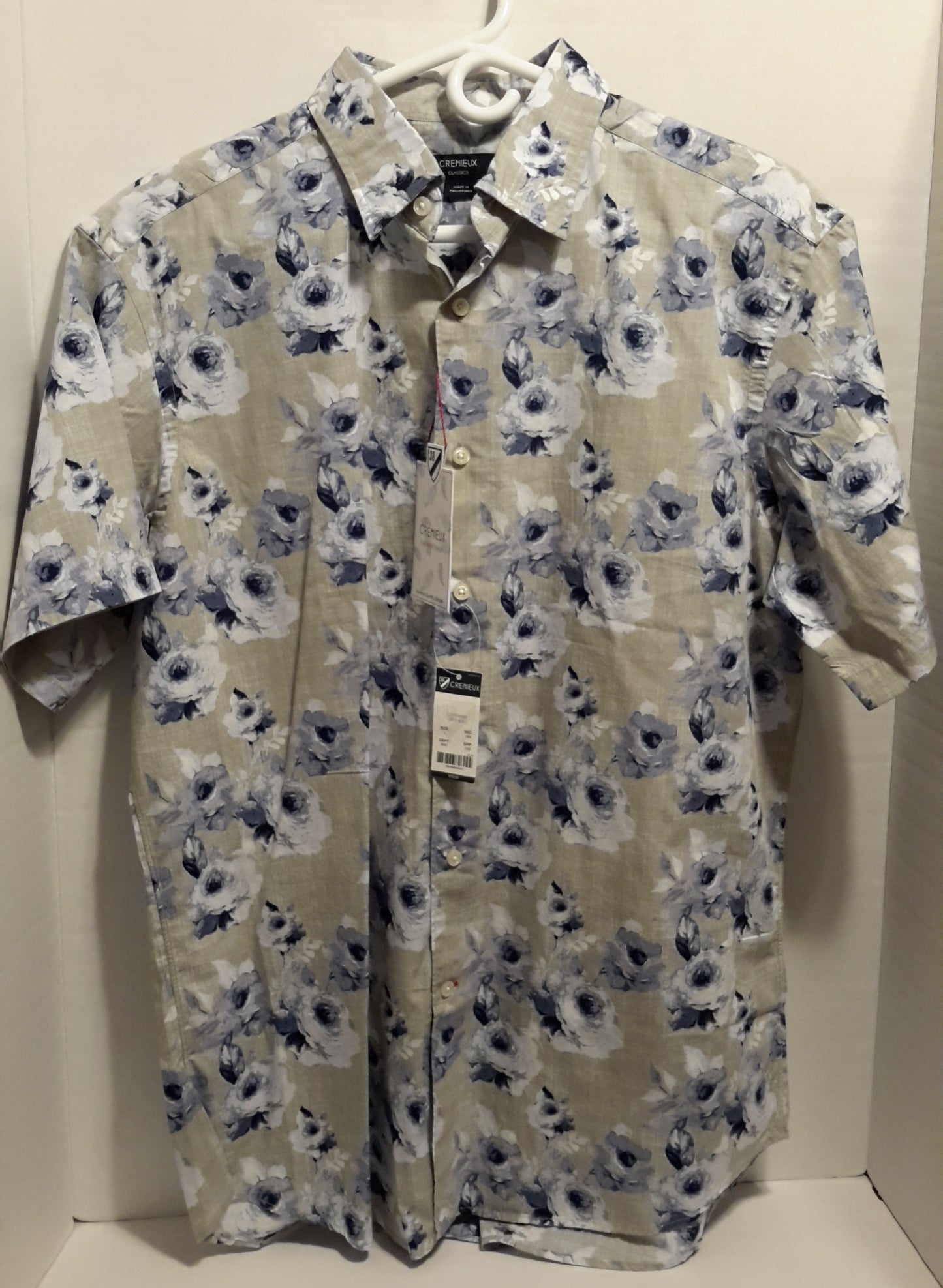 Daniel Cremieux Men's Large Short Sleeve Button Down Shirt Grey Floral