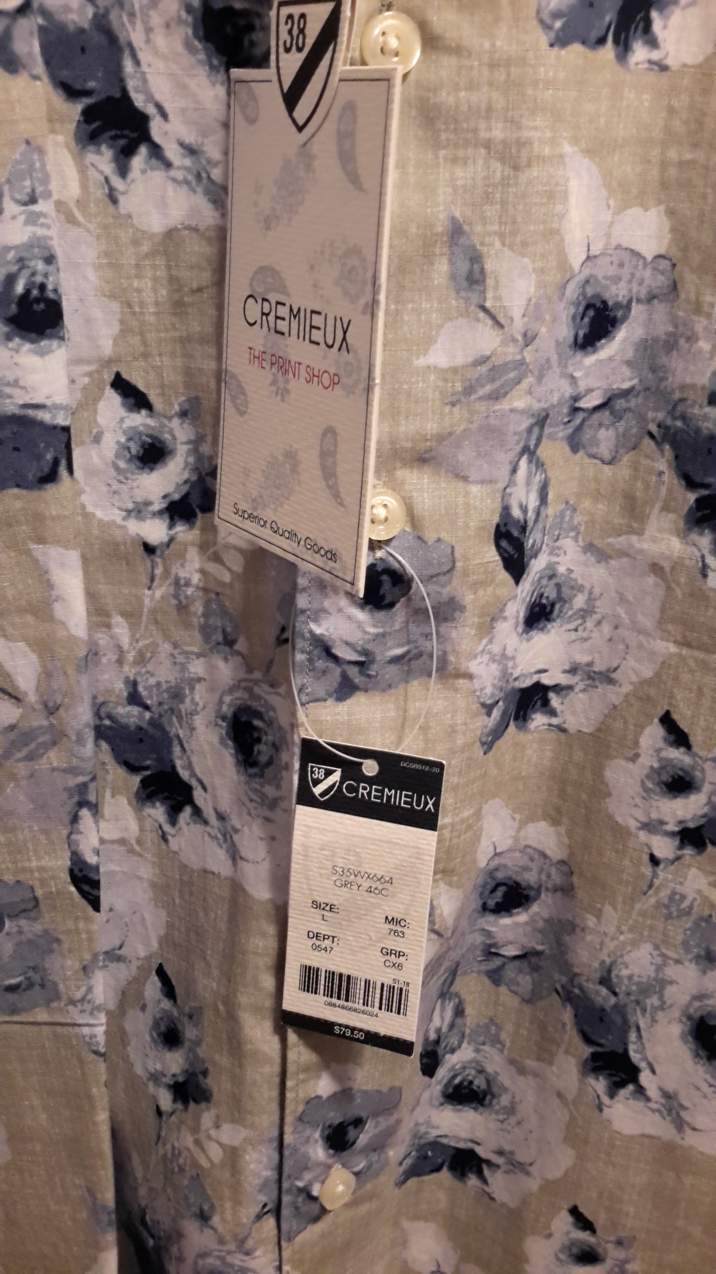 Daniel Cremieux Men's Large Short Sleeve Button Down Shirt Grey Floral