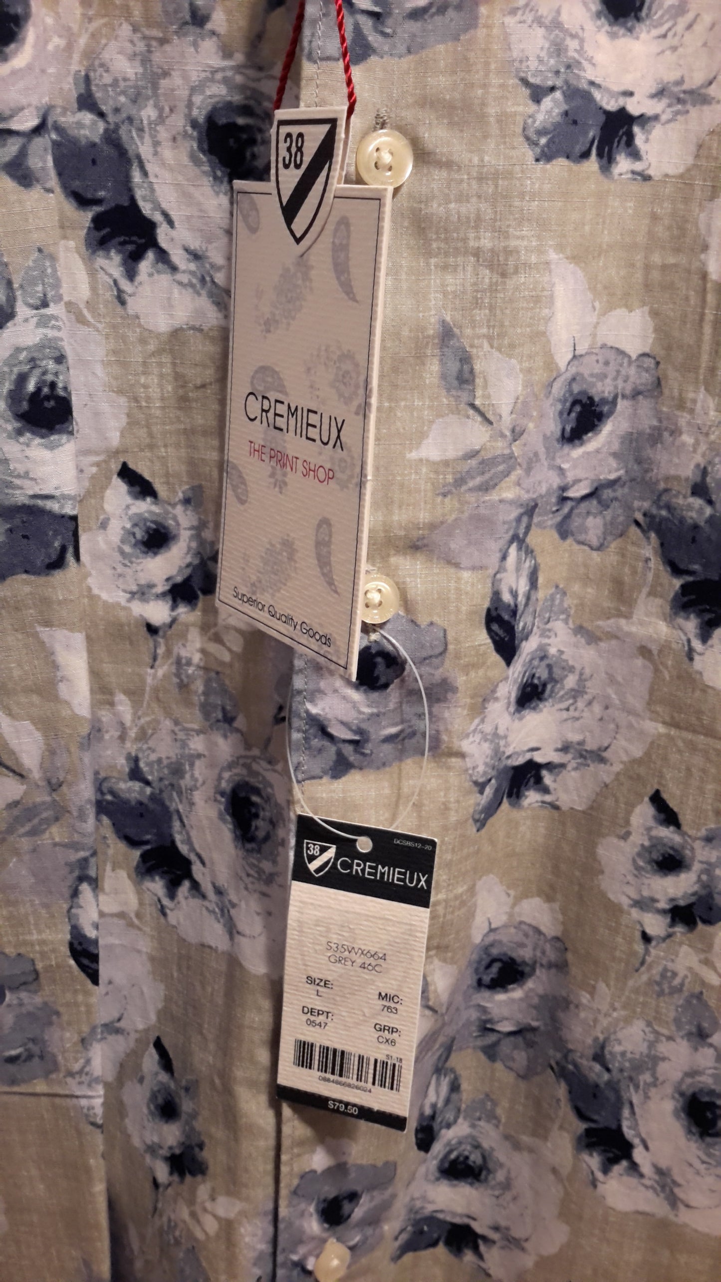 Daniel Cremieux Men's Large Short Sleeve Button Down Shirt Grey Floral