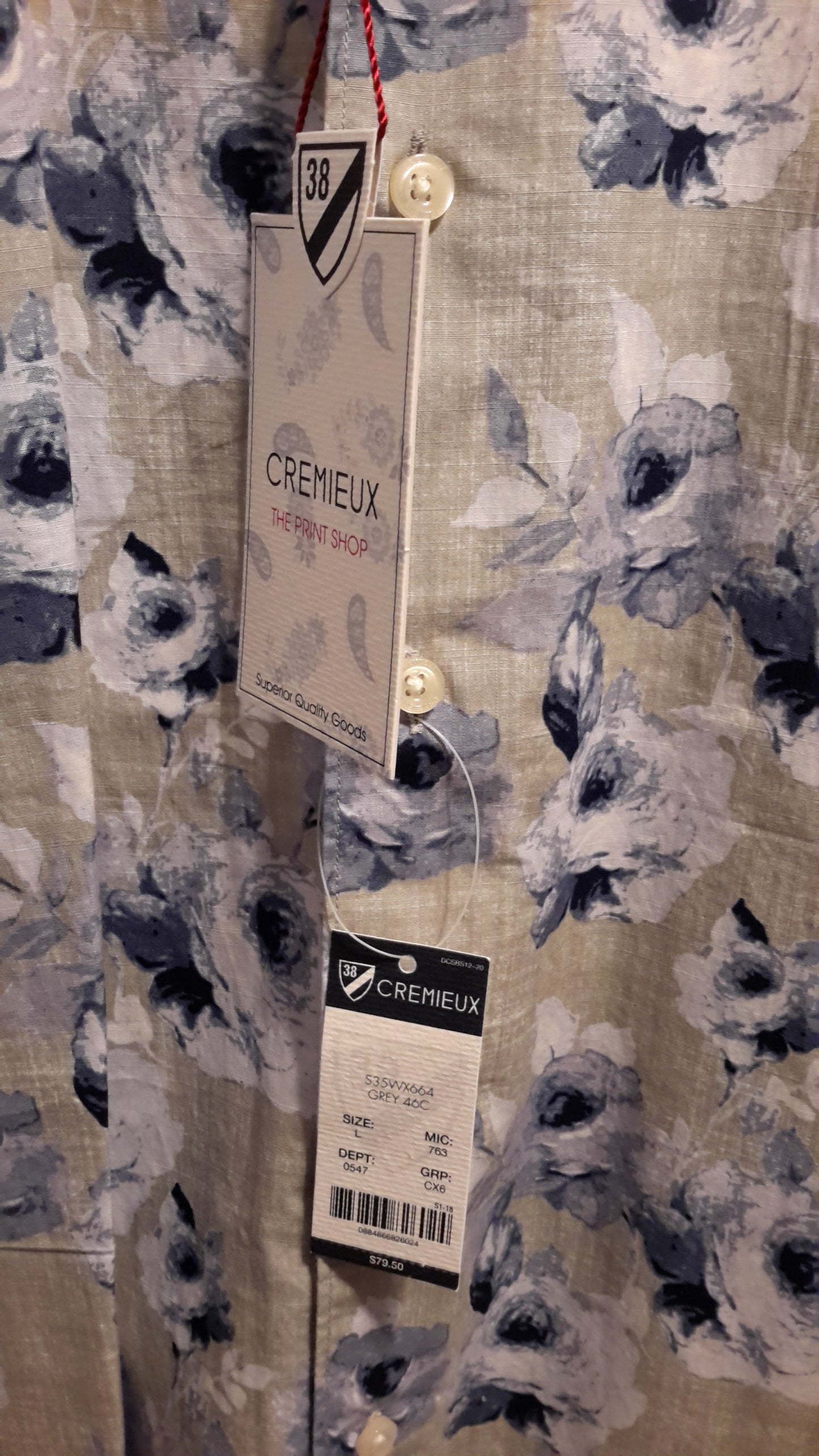 Daniel Cremieux Men's Large Short Sleeve Button Down Shirt Grey Floral