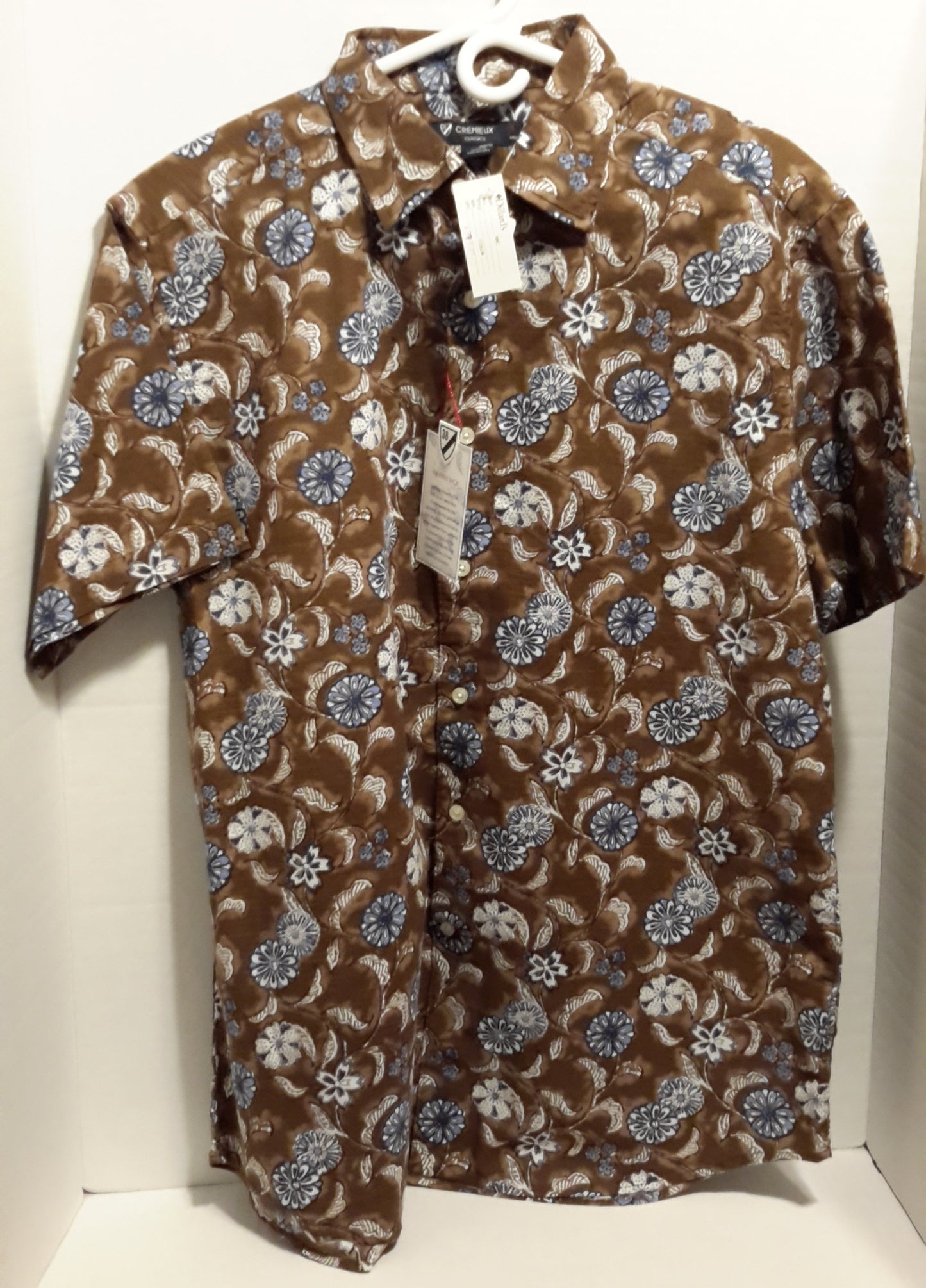 Daniel Cremieux Men's Large Short Sleeve Button Down Shirt Brown Floral