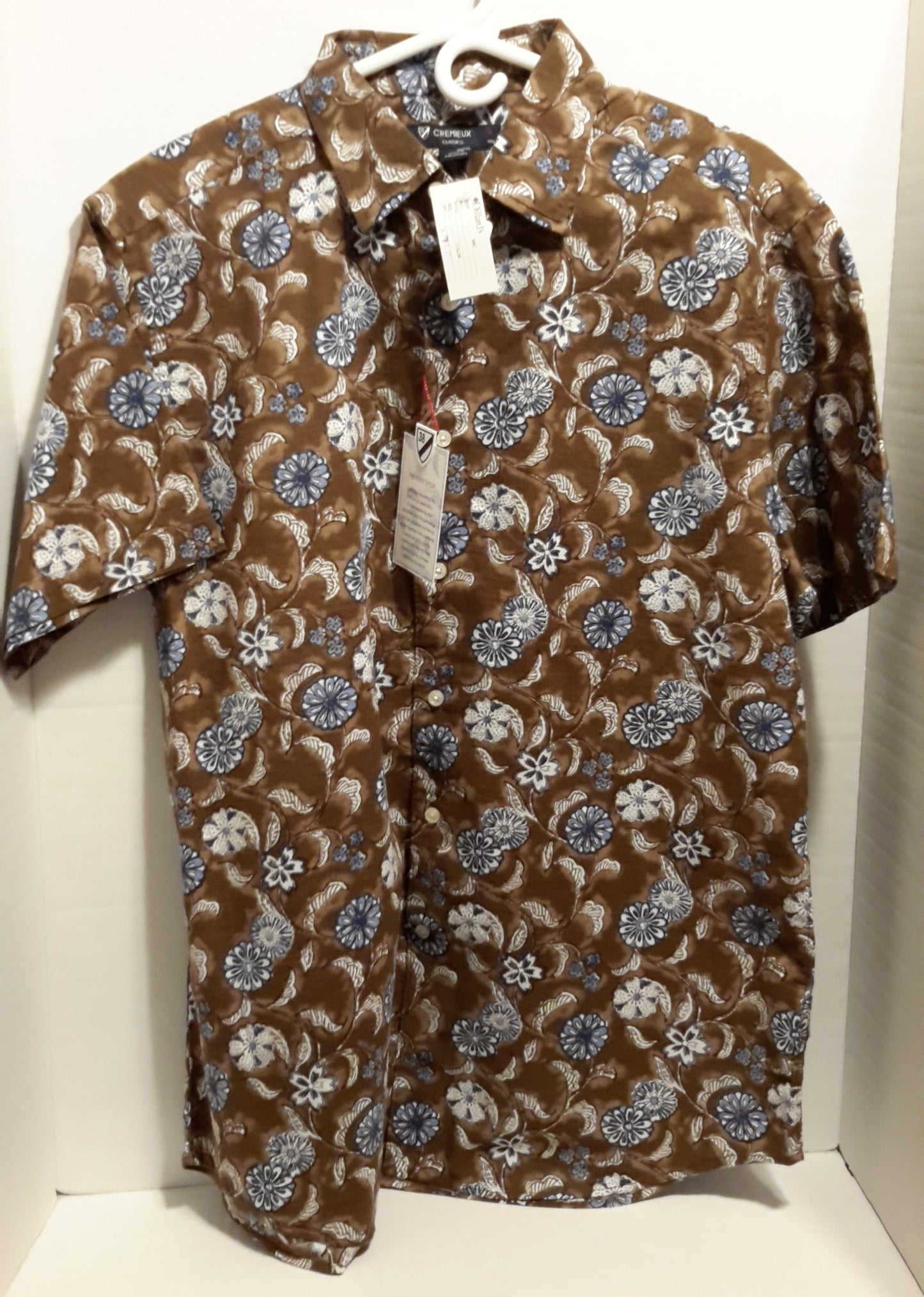 Daniel Cremieux Men's Large Short Sleeve Button Down Shirt Brown Floral