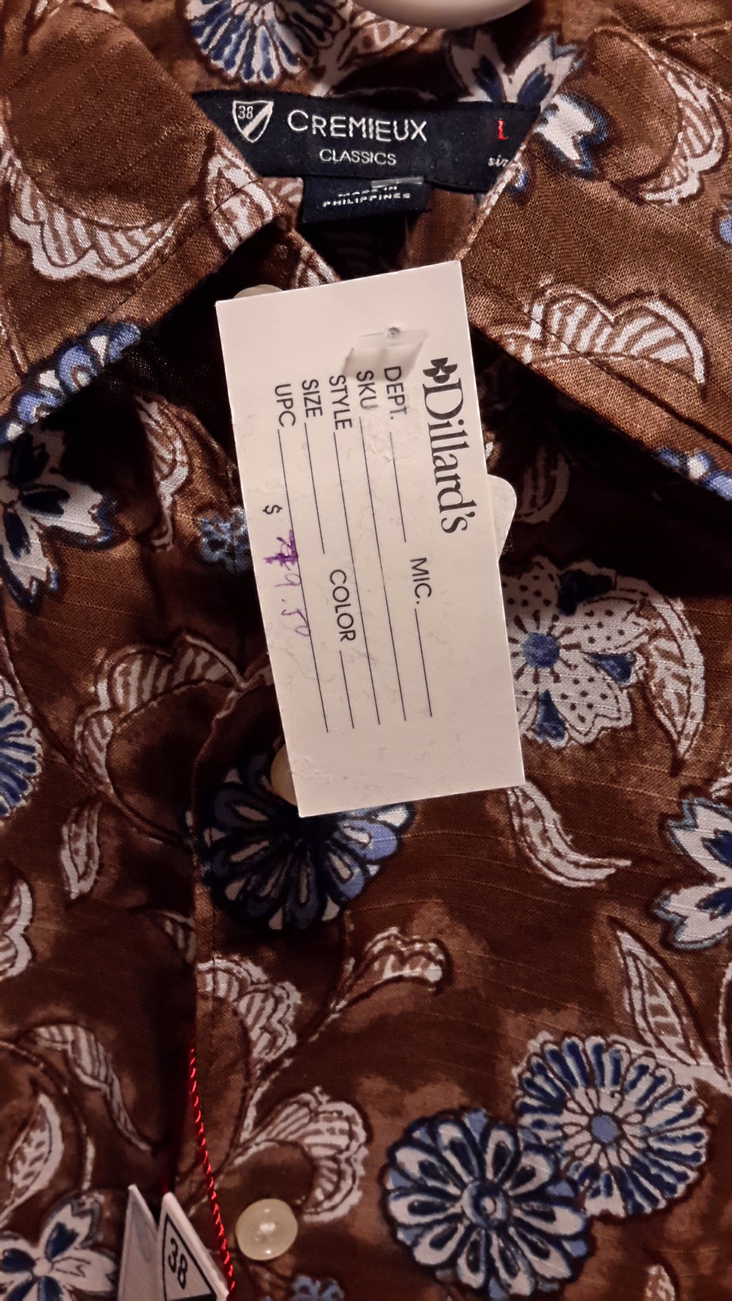 Daniel Cremieux Men's Large Short Sleeve Button Down Shirt Brown Floral