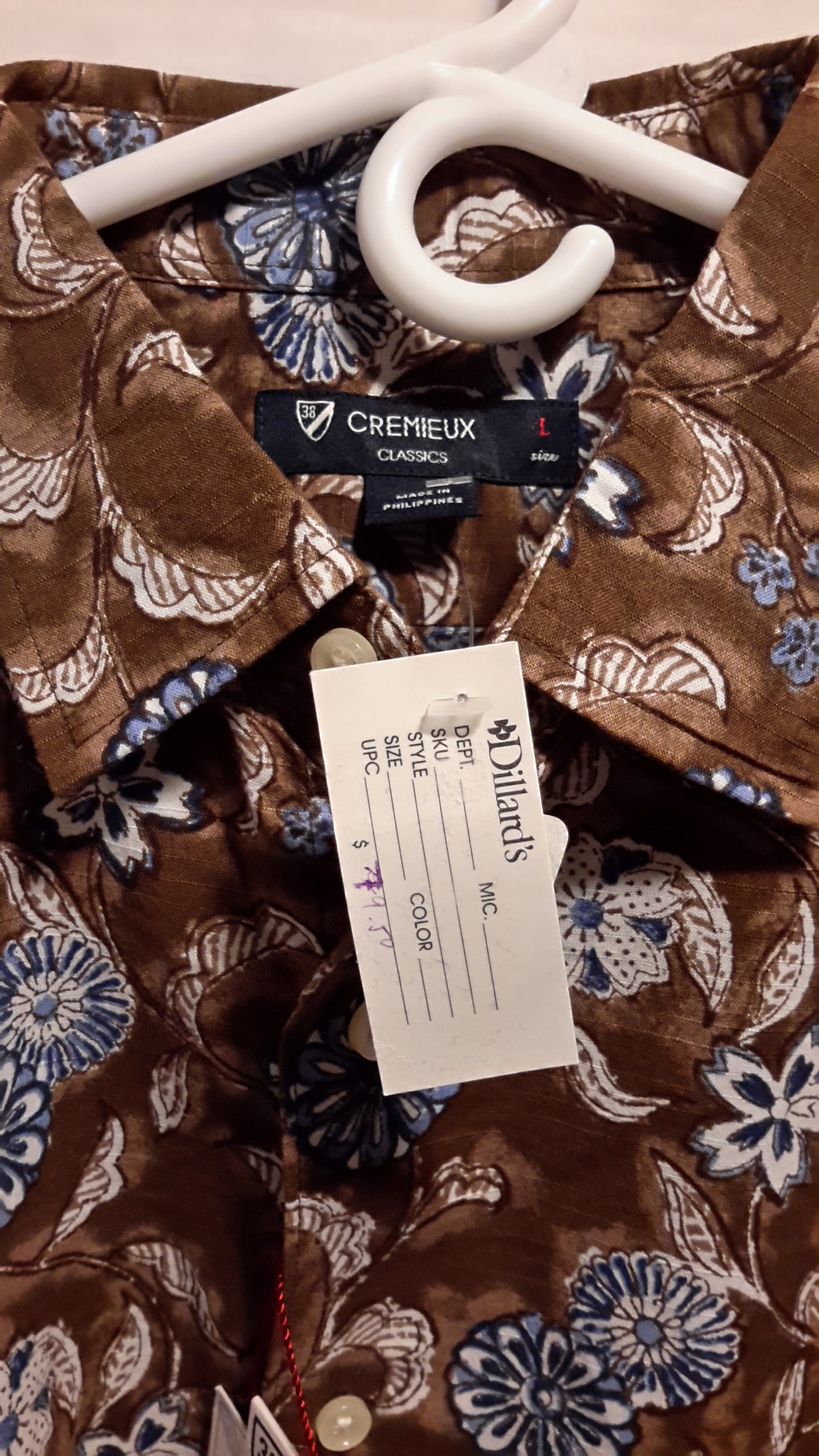 Daniel Cremieux Men's Large Short Sleeve Button Down Shirt Brown Floral