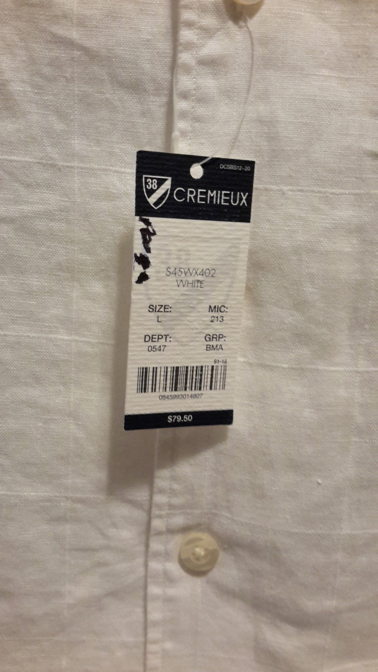 Daniel Cremieux Men's Large Short Sleeve Button Down Shirt White