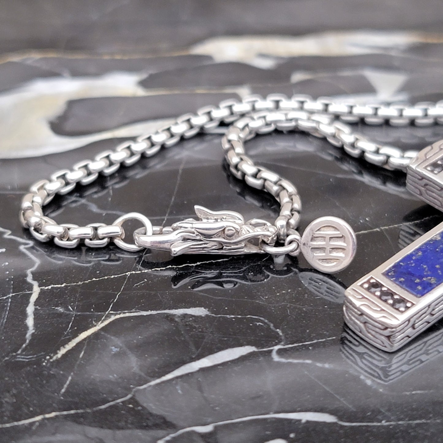 John Hardy Men's Blue Lapis Lazuli 26" 925 Sterling Silver Necklace Cross with Black Shappire's