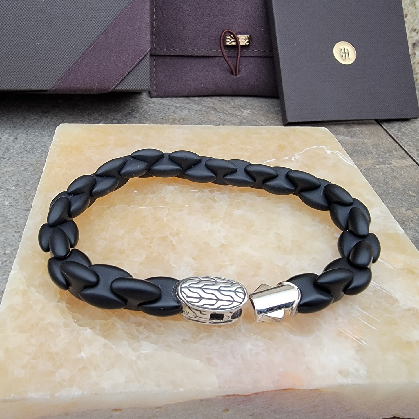 John Hardy Batu Classic Chain Silver Station On Black Agate Bracelet - DISCONTINUED