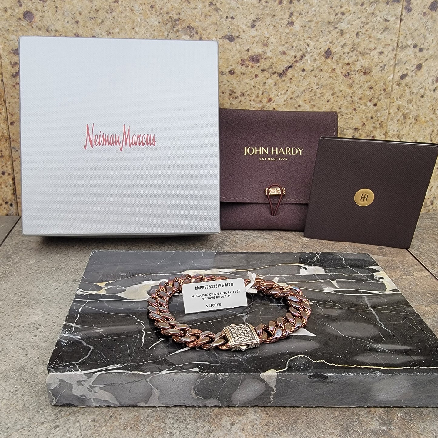 John Hardy Men's Diamond, Silver, and Bronze Links Bracelet - New with Tags
