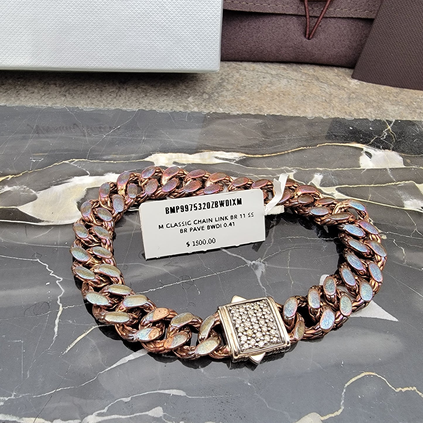 John Hardy Men's Diamond, Silver, and Bronze Links Bracelet - New with Tags