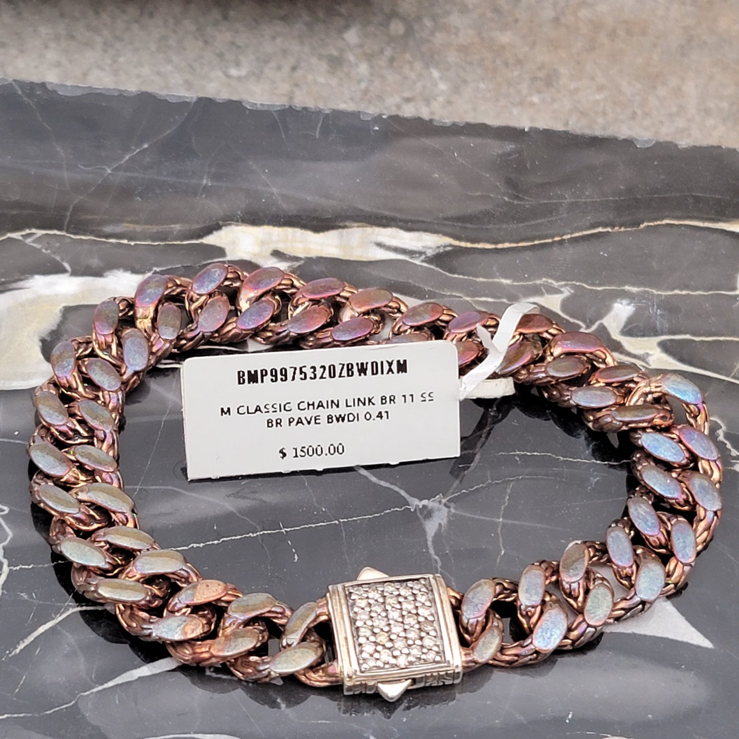 John Hardy Men's Diamond, Silver, and Bronze Links Bracelet - New with Tags
