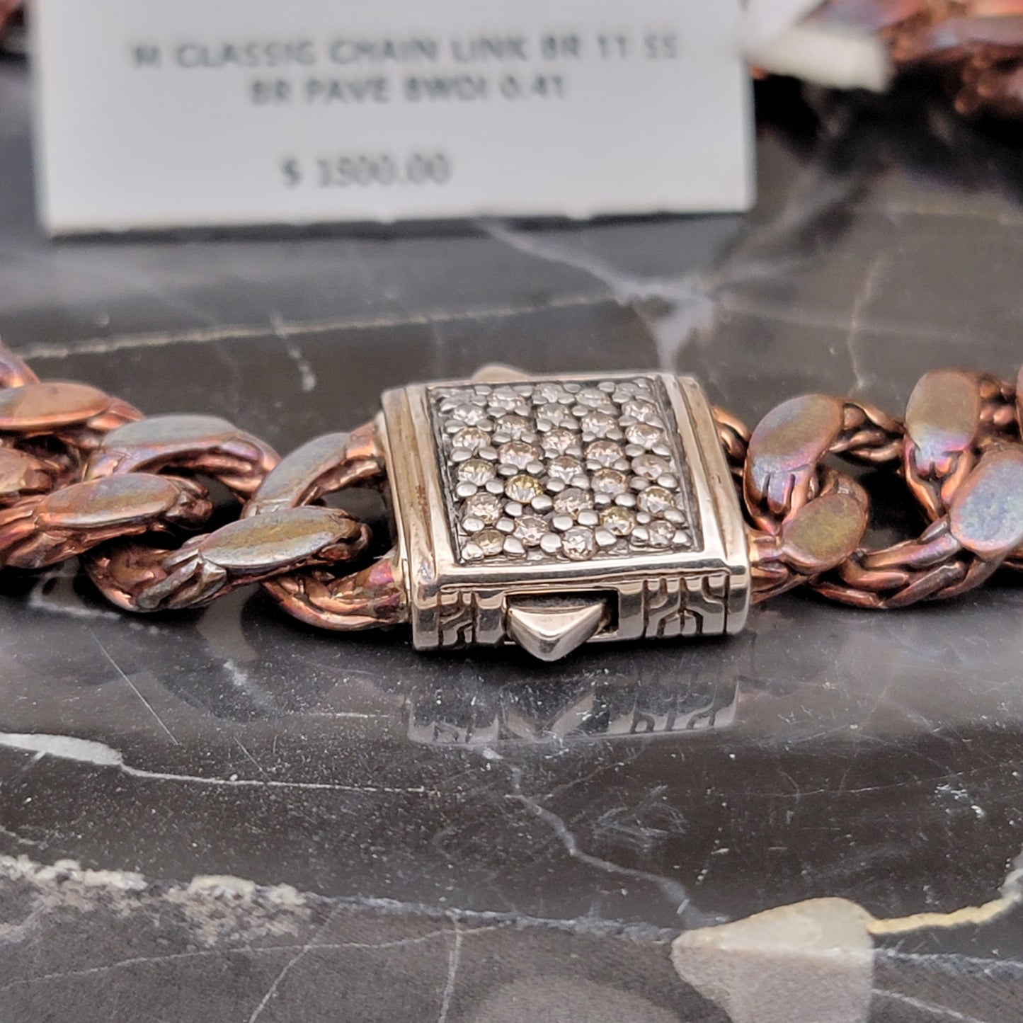 John Hardy Men's Diamond, Silver, and Bronze Links Bracelet - New with Tags