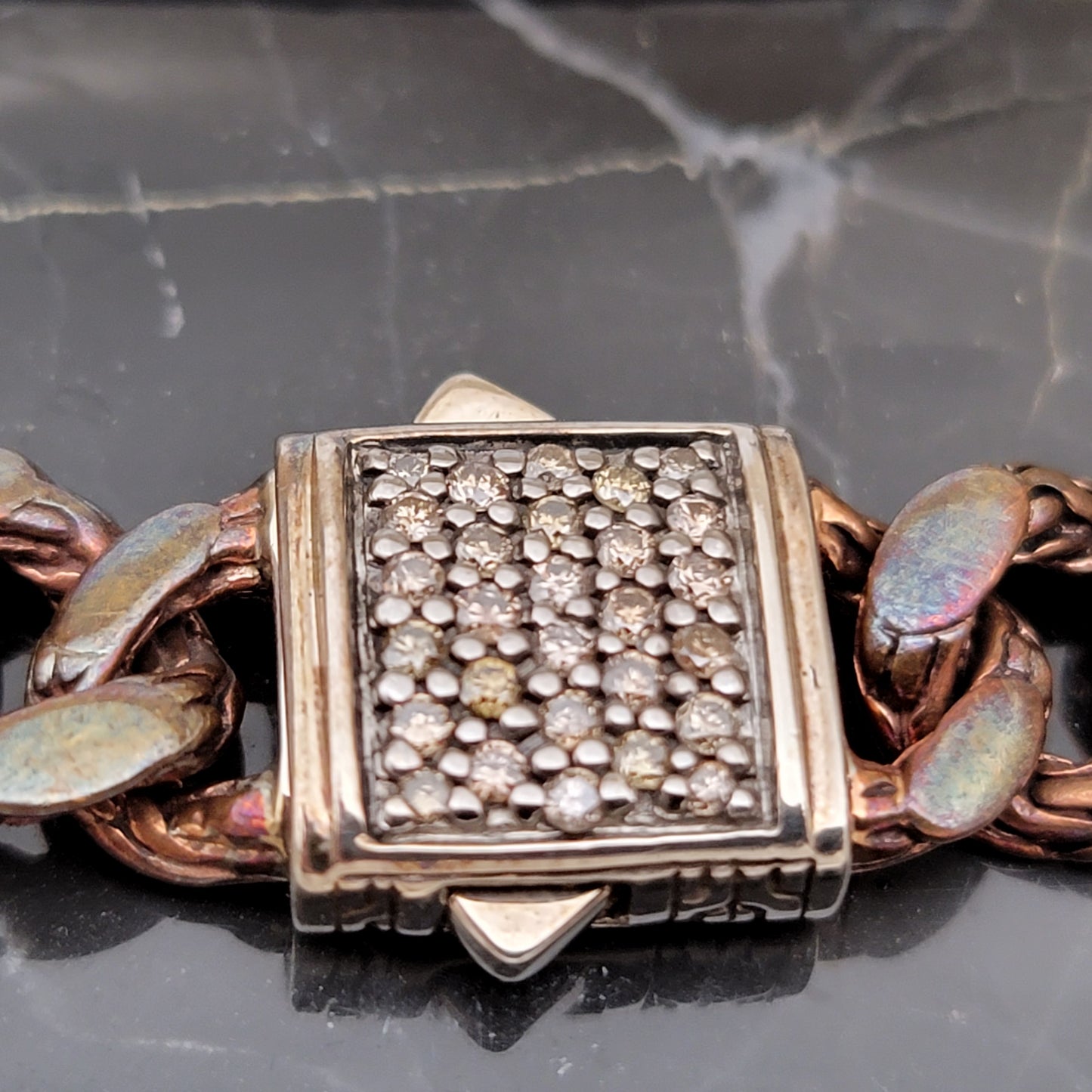 John Hardy Men's Diamond, Silver, and Bronze Links Bracelet - New with Tags