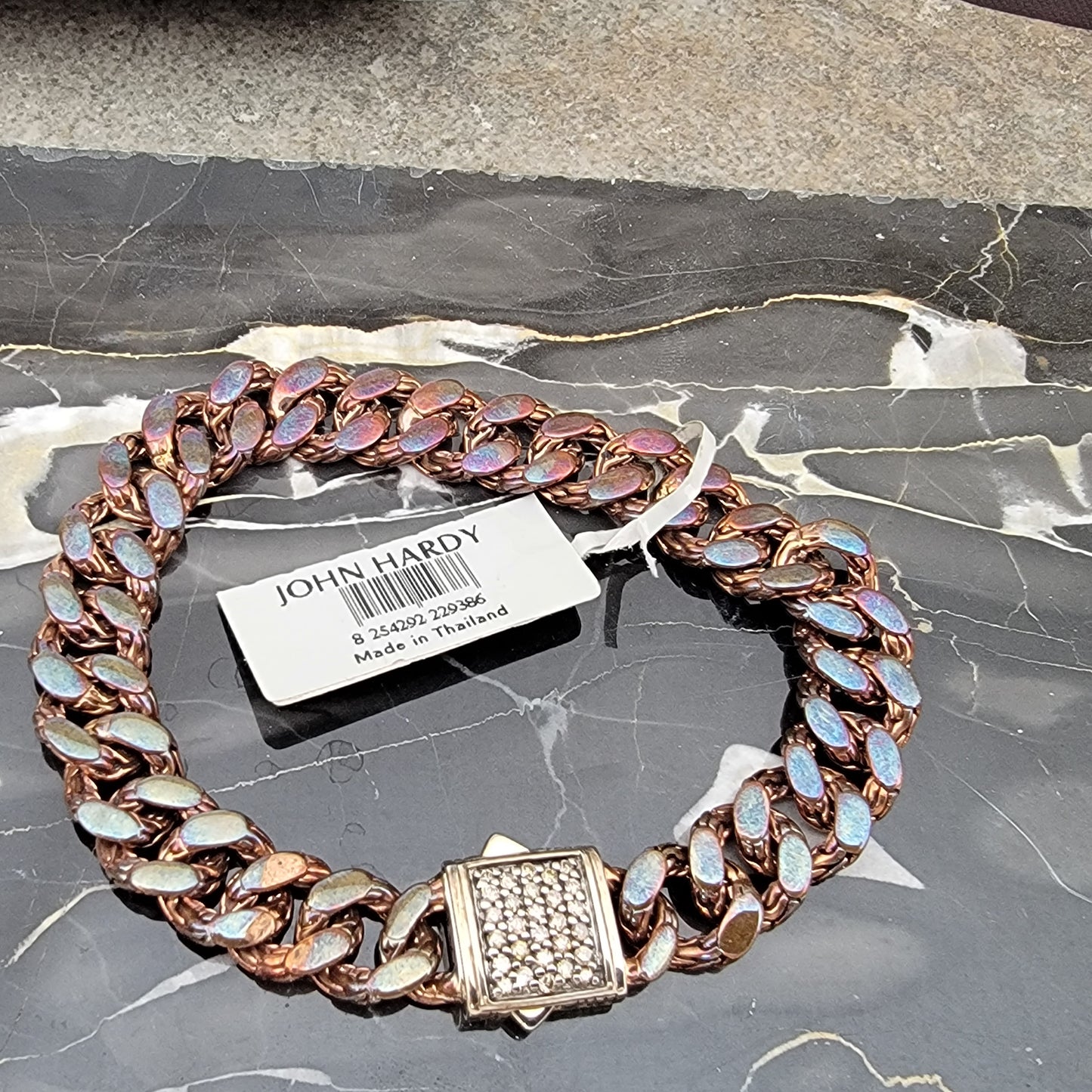 John Hardy Men's Diamond, Silver, and Bronze Links Bracelet - New with Tags