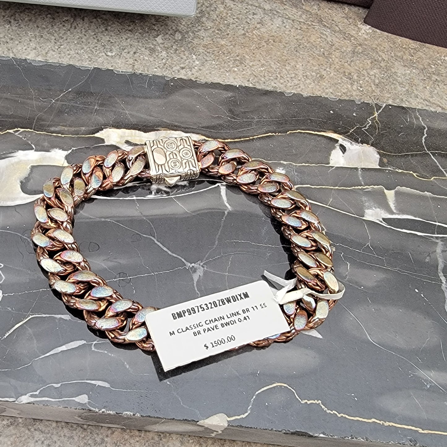 John Hardy Men's Diamond, Silver, and Bronze Links Bracelet - New with Tags