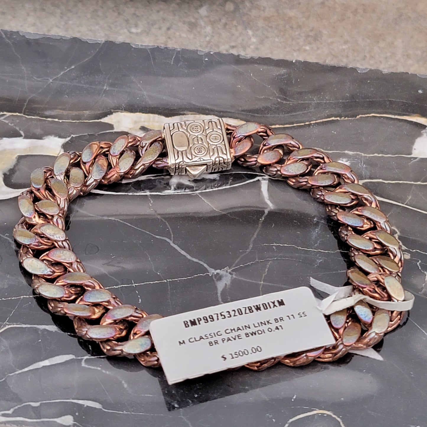 John Hardy Men's Diamond, Silver, and Bronze Links Bracelet - New with Tags