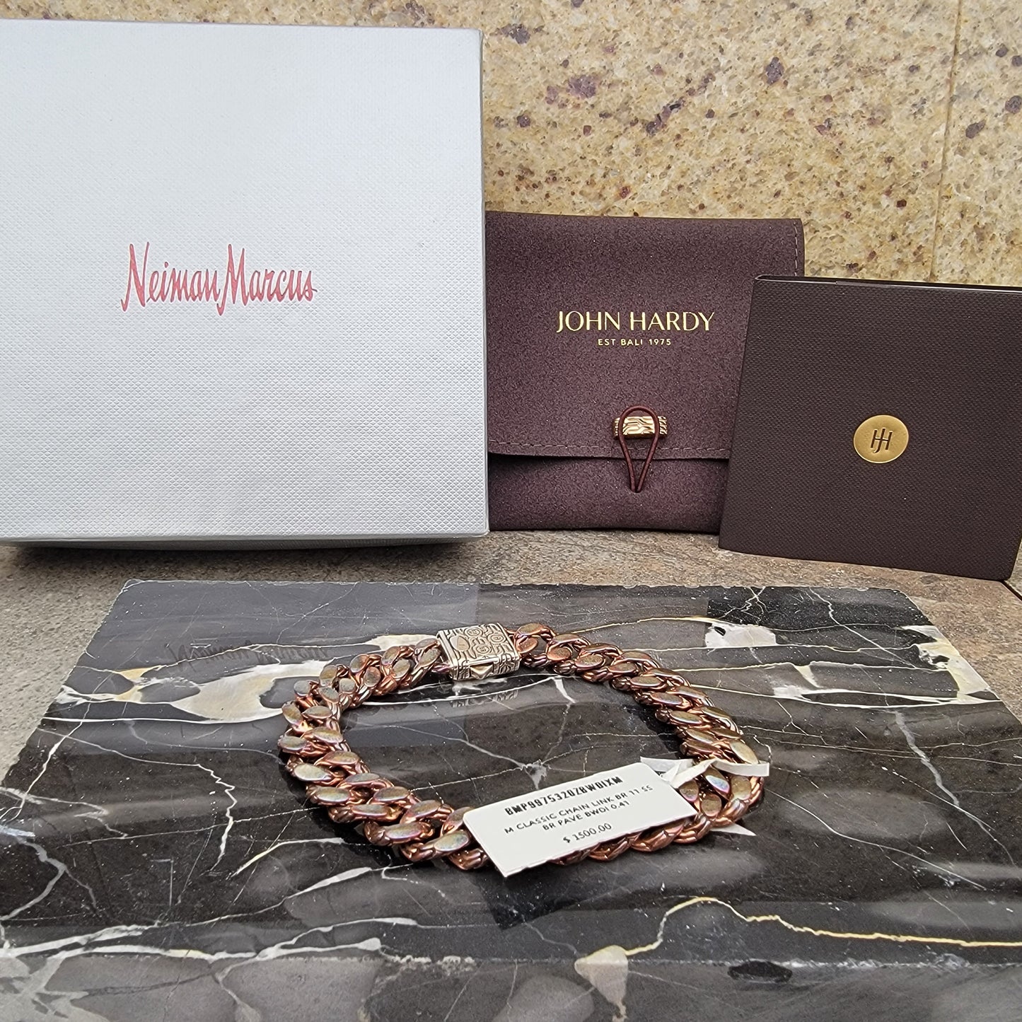 John Hardy Men's Diamond, Silver, and Bronze Links Bracelet - New with Tags