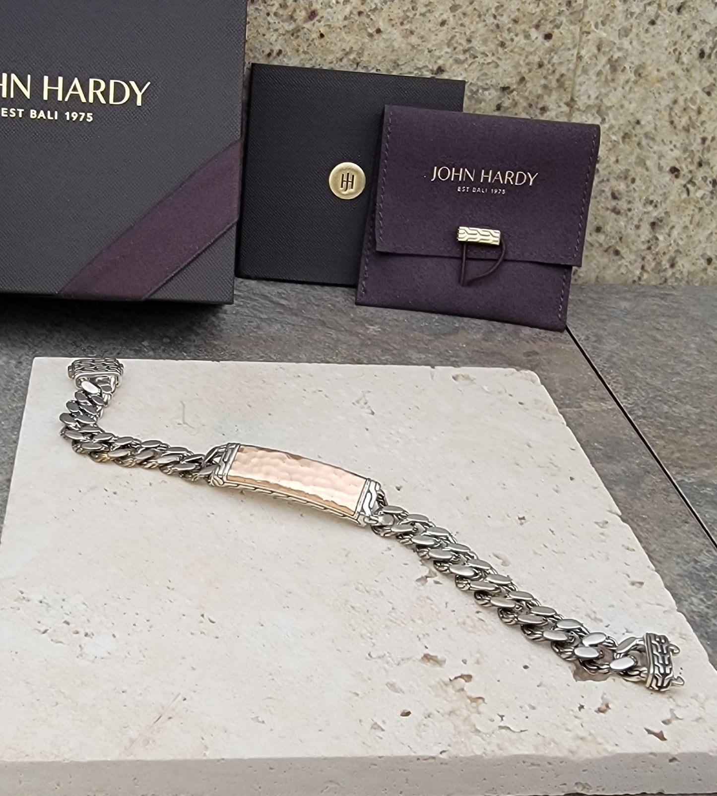 John Hardy Men's Hammered Bronze and 925 Silver Links Bracelet - New with Box