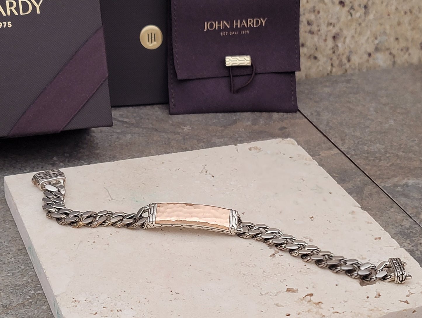 John Hardy Men's Hammered Bronze and 925 Silver Links Bracelet - New with Box