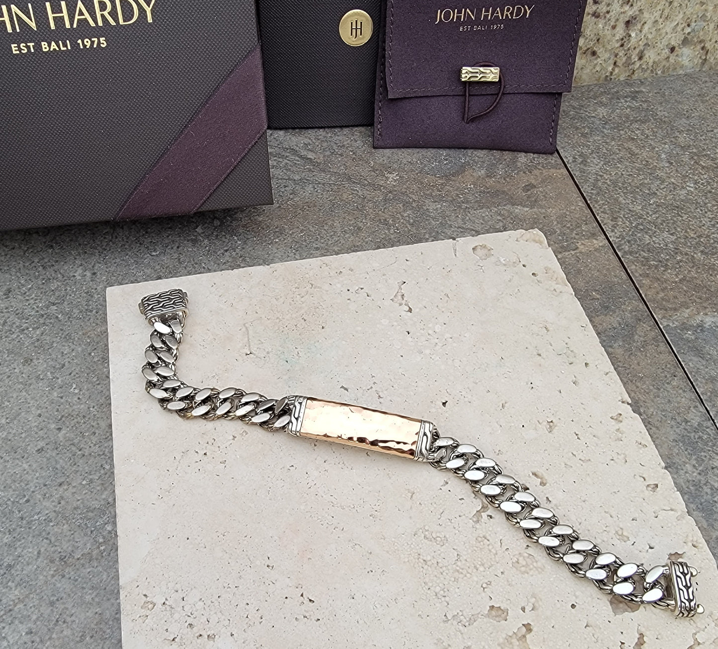 John Hardy Men's Hammered Bronze and 925 Silver Links Bracelet - New with Box