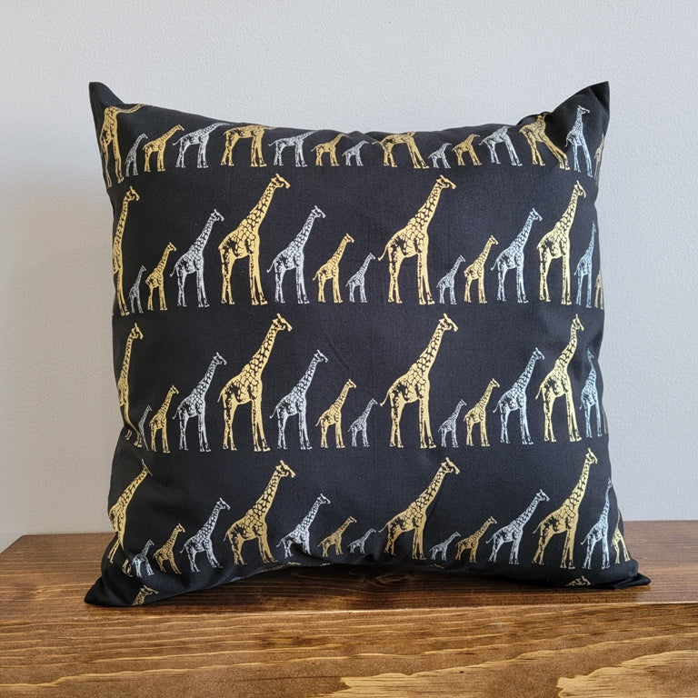 Giraffe Pillow Cover Handmade in USA Black Back with 18" x 18" Pillow