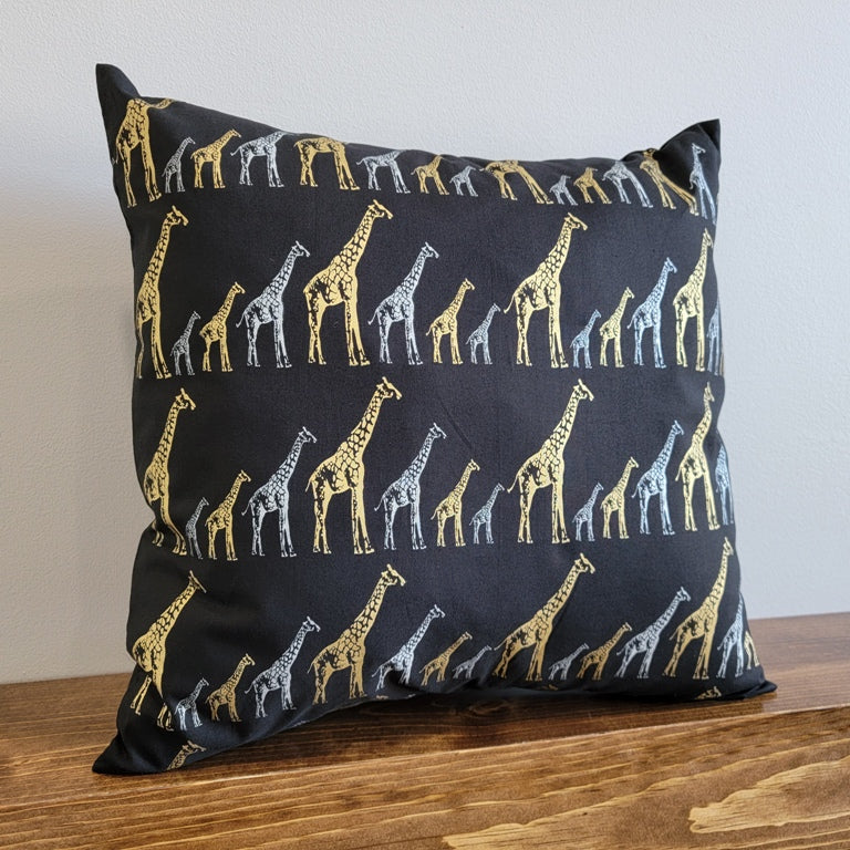 Giraffe Pillow Cover Handmade in USA Black Back with 18" x 18" Pillow
