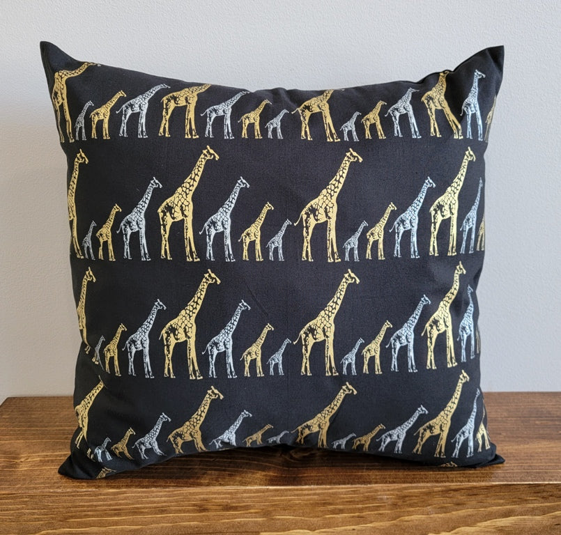 Giraffe Pillow Cover Handmade in USA Black Back with 18" x 18" Pillow