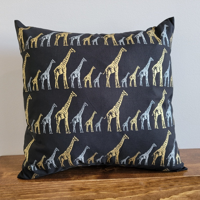 Giraffe Pillow Cover Handmade in USA Black Back with 18" x 18" Pillow