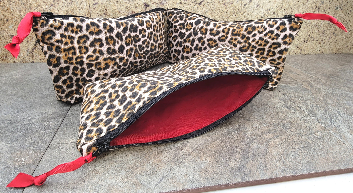 Super Cute Hand Made In The U.S.A. Leopard Print Tote Bag Red Lining - 3 Sizes