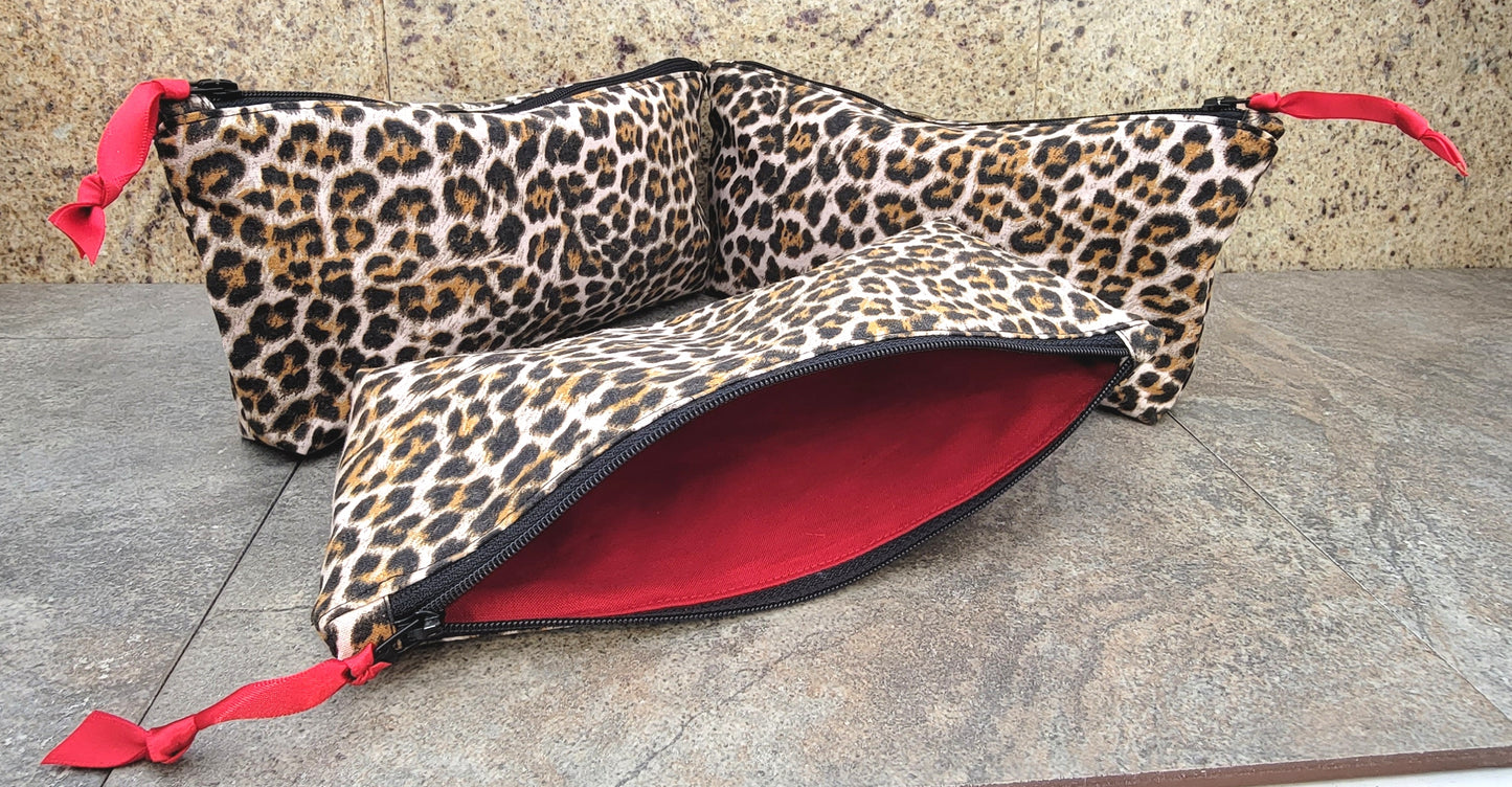 Super Cute Hand Made In The U.S.A. Leopard Print Tote Bag Red Lining - 3 Sizes