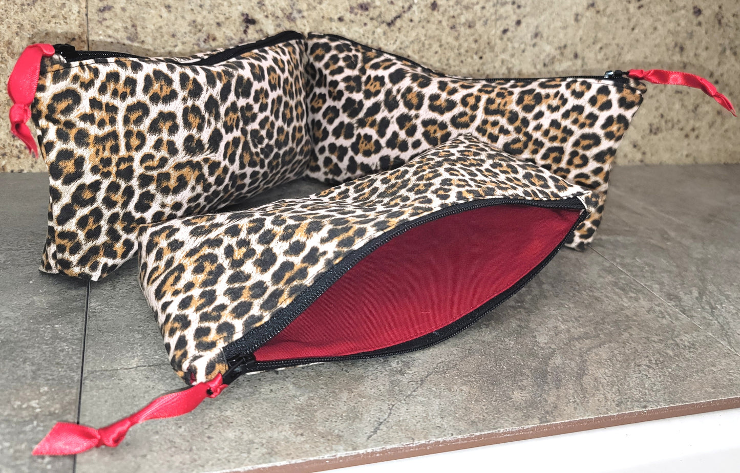 Super Cute Hand Made In The U.S.A. Leopard Print Tote Bag Red Lining - 3 Sizes