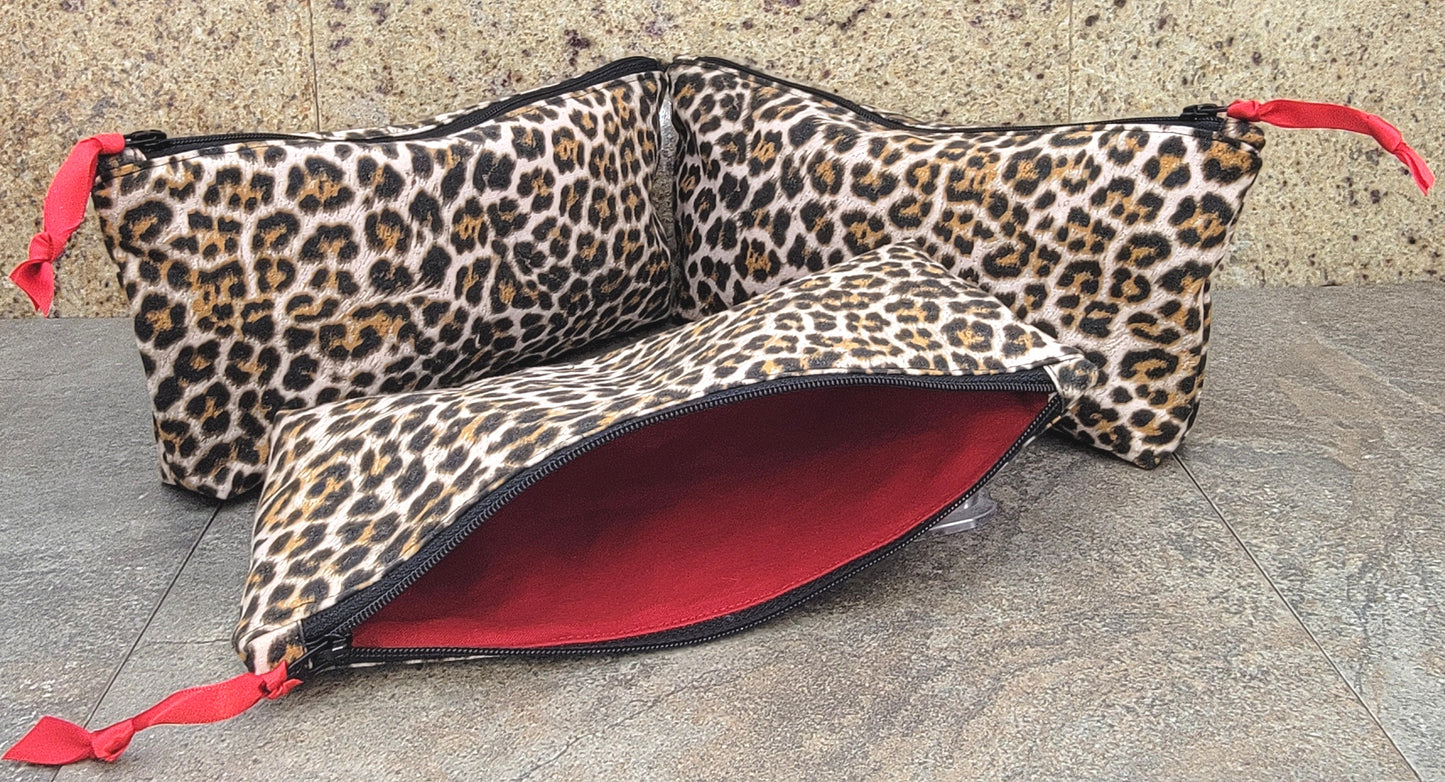 Super Cute Hand Made In The U.S.A. Leopard Print Tote Bag Red Lining - 3 Sizes