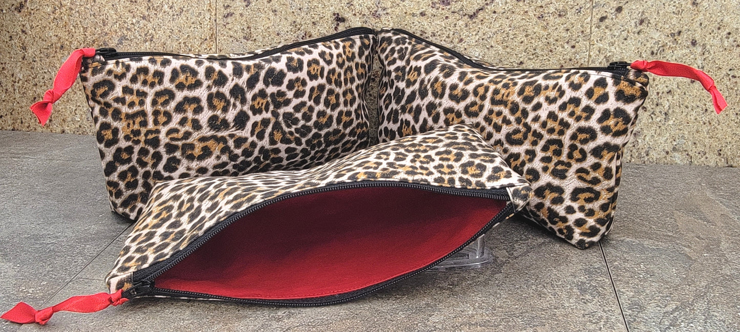 Super Cute Hand Made In The U.S.A. Leopard Print Tote Bag Red Lining - 3 Sizes
