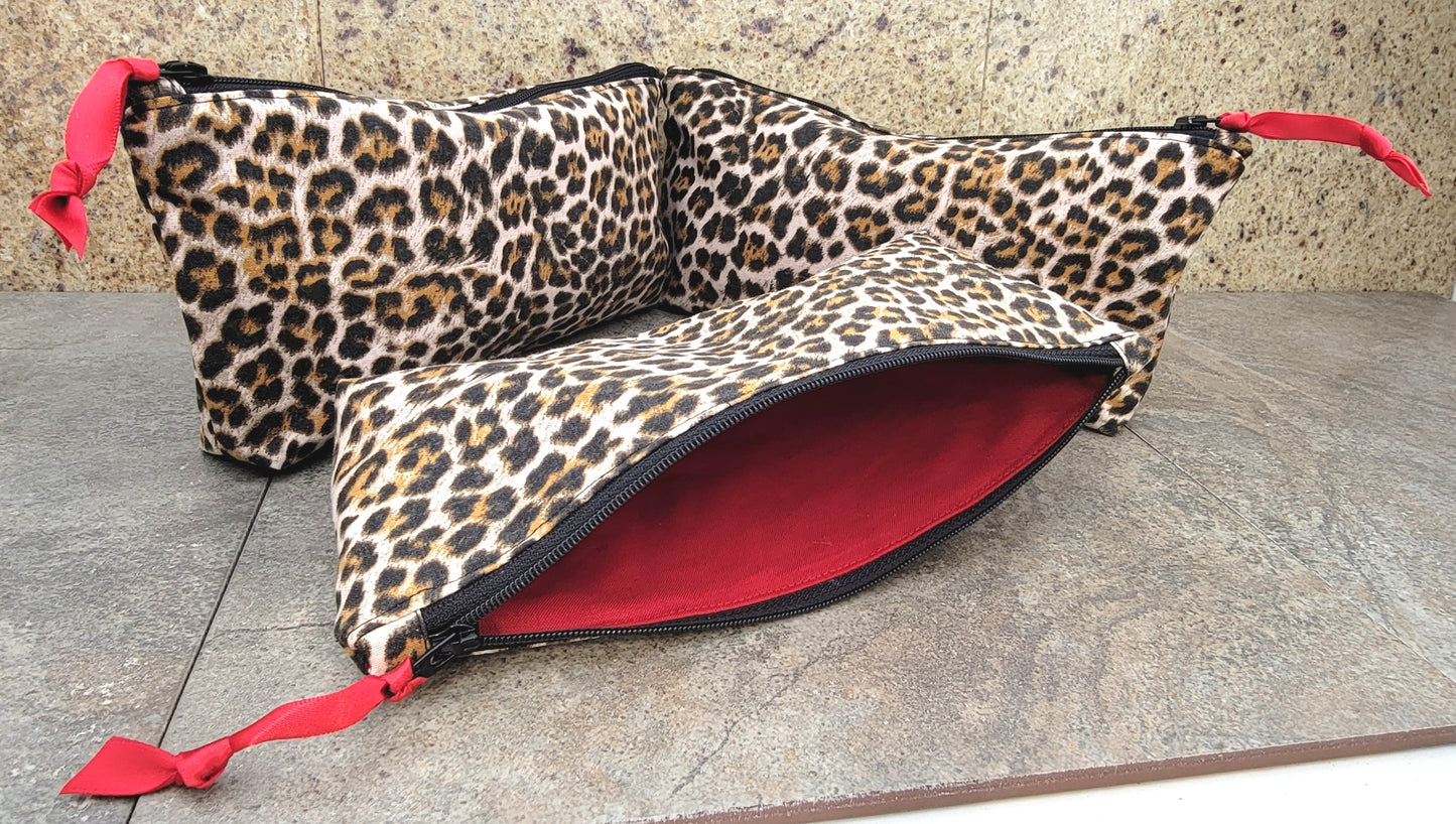 Super Cute Hand Made In The U.S.A. Leopard Print Tote Bag Red Lining - 3 Sizes