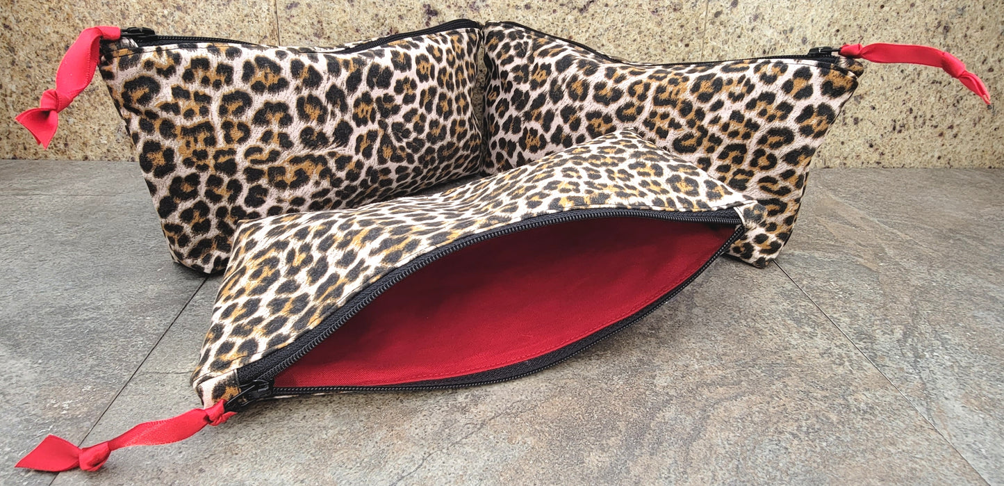 Super Cute Hand Made In The U.S.A. Leopard Print Tote Bag Red Lining - 3 Sizes